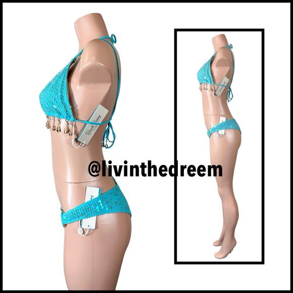 Beach Bunny Winslow Tri Top DD Deana Skimpy Bottom  M- Aqua $366 - Picture 5 of 13